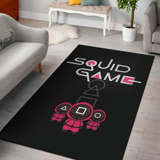 Squid Game Movie Area Rug Cute Chibi Squid Workers Round Square Triangle Rugs Home Decor