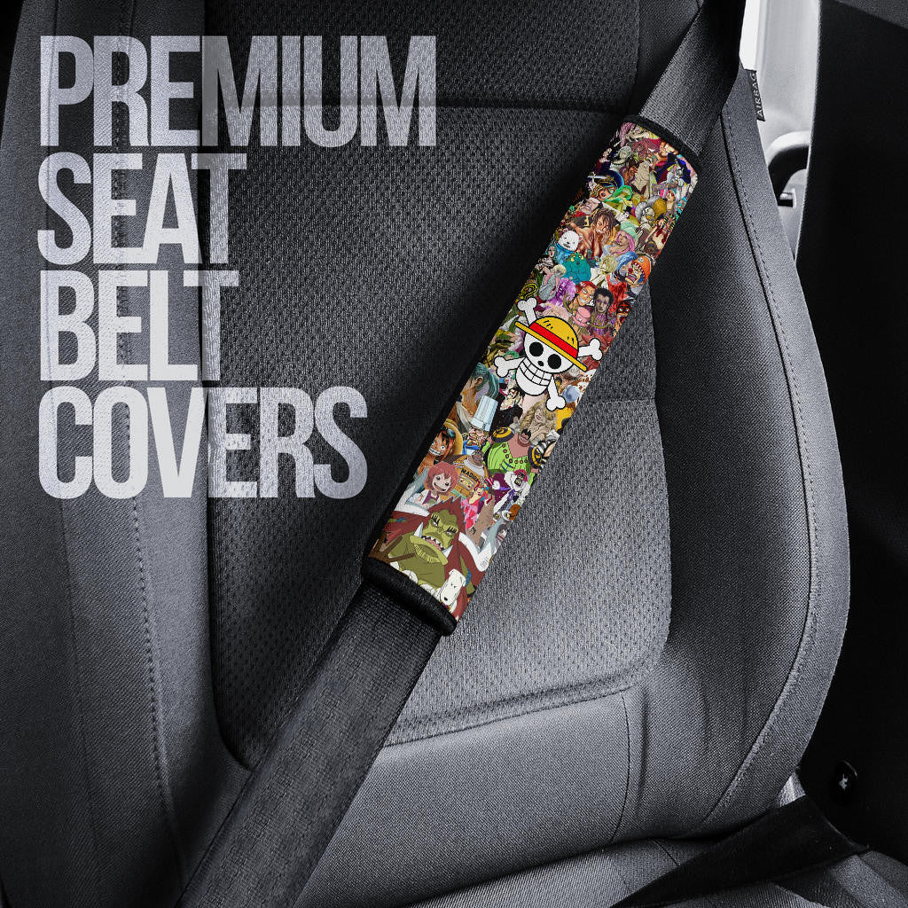 One Piece Anime Seat Belt Covers - Full Characters Background Big Skull Pirate Symbol Belt Covers