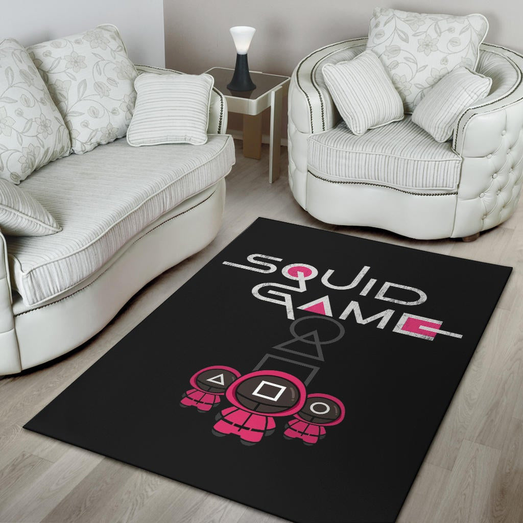 Squid Game Movie Area Rug Cute Chibi Squid Workers Round Square Triangle Rugs Home Decor
