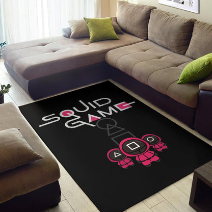 Squid Game Movie Area Rug Cute Chibi Squid Workers Round Square Triangle Rugs Home Decor