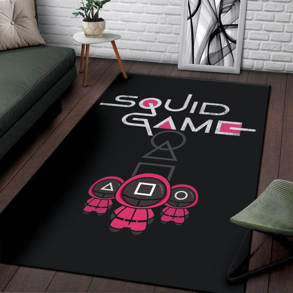 Squid Game Movie Area Rug Cute Chibi Squid Workers Round Square Triangle Rugs Home Decor