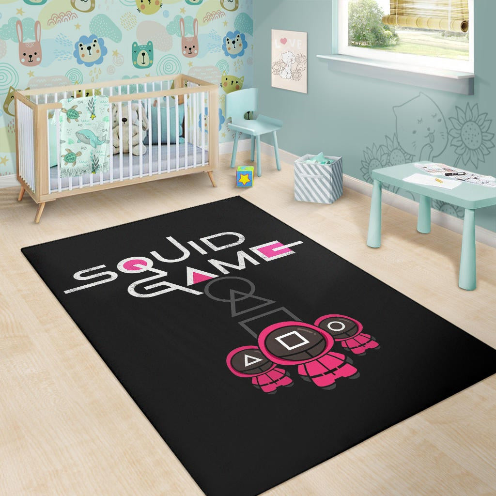 Squid Game Movie Area Rug Cute Chibi Squid Workers Round Square Triangle Rugs Home Decor