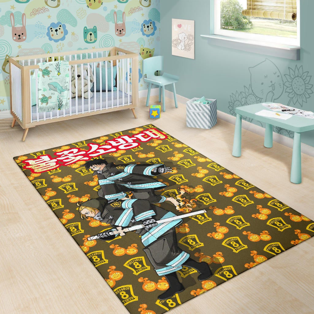 Fire Force Anime Area Rug Tamaki And Arthur Evil Smile Sneaking Out Rugs Home Decor