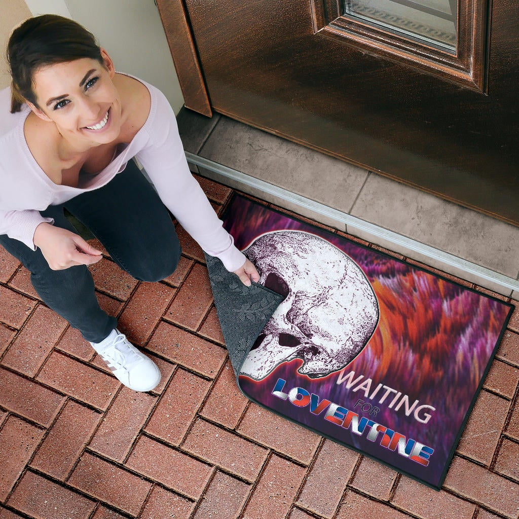 Valentine Door Mat - Old Skull Waiting For Loventine Artwork Door Mat Home Decor