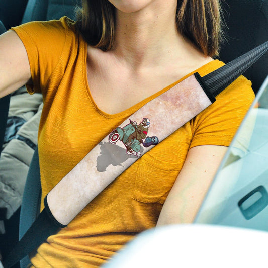 Valentine Seat Belt Covers - Skeleton Driving Vespa RIP Running Valentine Belt Covers
