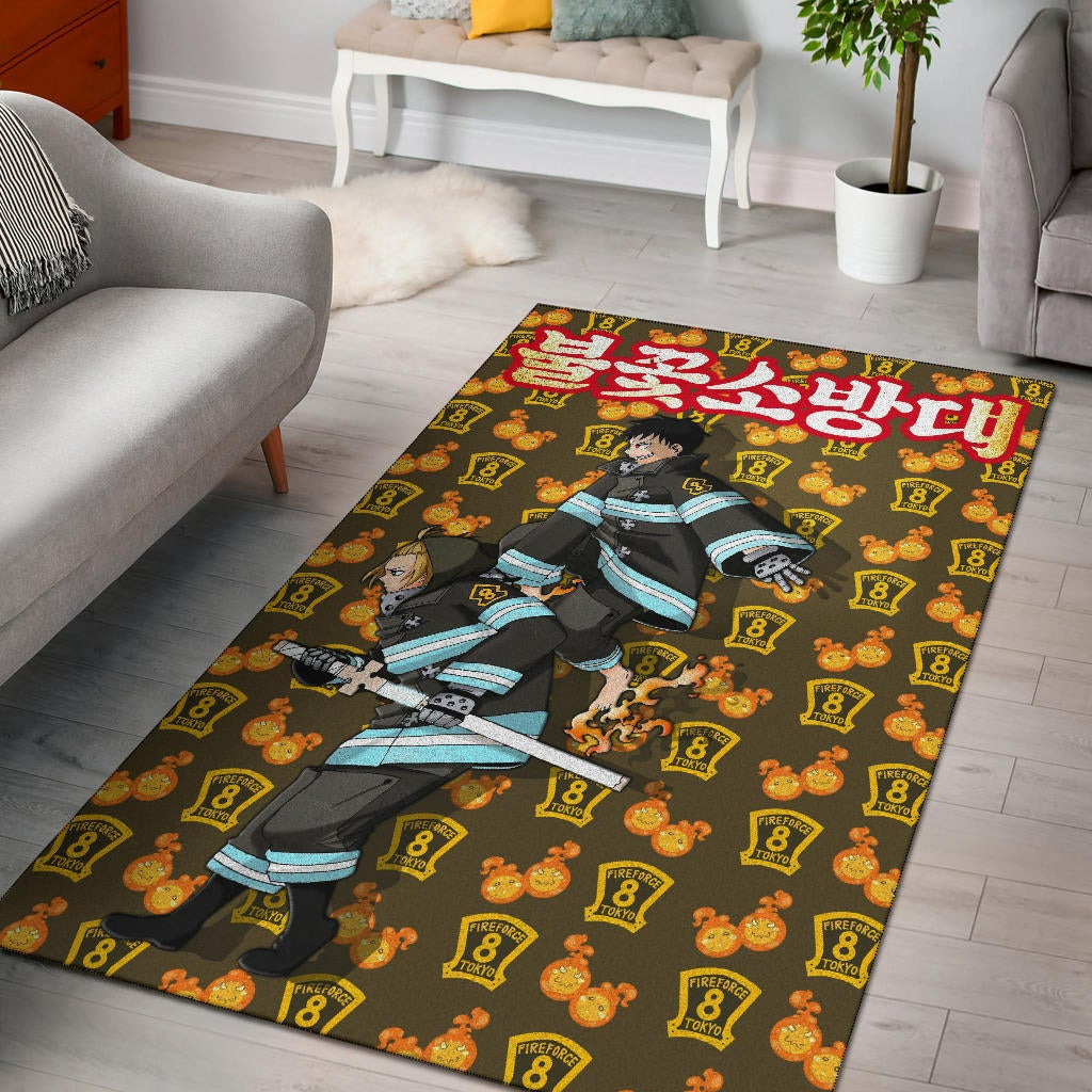 Fire Force Anime Area Rug Tamaki And Arthur Evil Smile Sneaking Out Rugs Home Decor