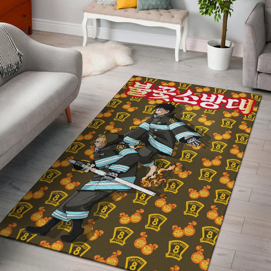 Fire Force Anime Area Rug Tamaki And Arthur Evil Smile Sneaking Out Rugs Home Decor
