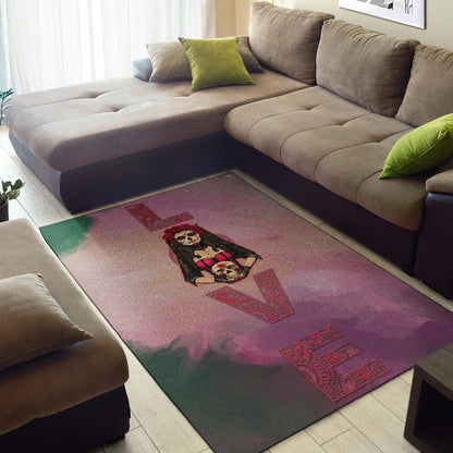 Valentine Area Rug - Roses Mandala Bride With Skull Love Rugs