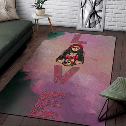 Valentine Area Rug - Roses Mandala Bride With Skull Love Rugs