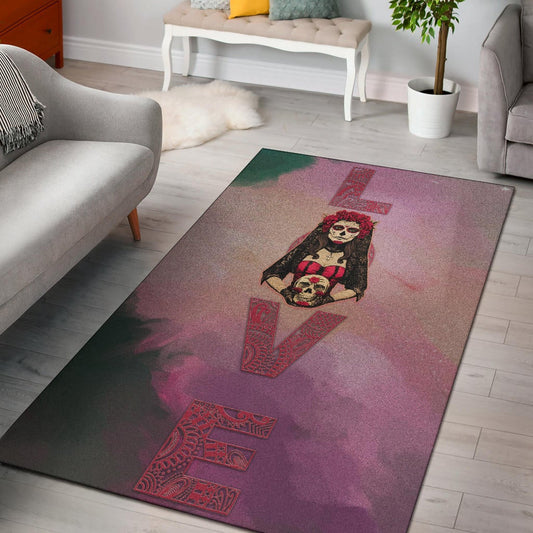 Valentine Area Rug - Roses Mandala Bride With Skull Love Rugs