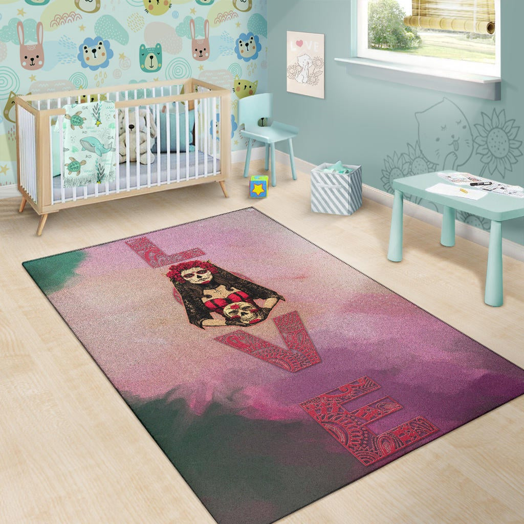 Valentine Area Rug - Roses Mandala Bride With Skull Love Rugs