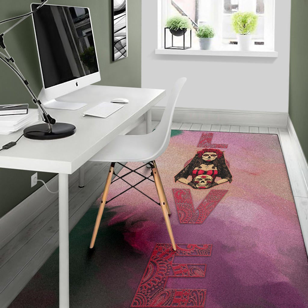 Valentine Area Rug - Roses Mandala Bride With Skull Love Rugs
