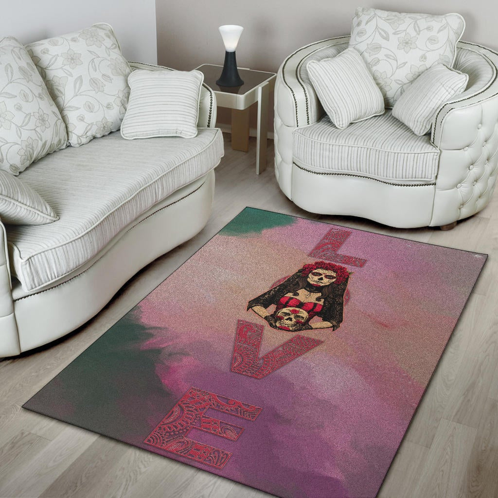 Valentine Area Rug - Roses Mandala Bride With Skull Love Rugs