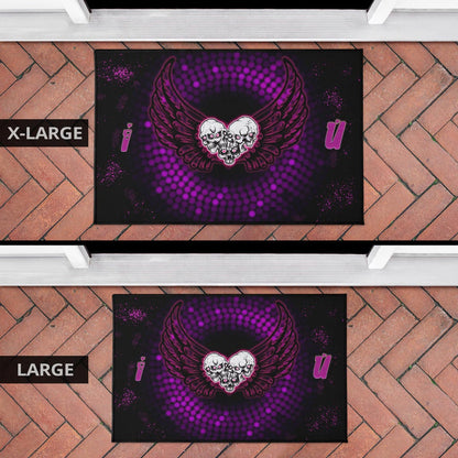 Valentine Door Mat - I Love You Purple Skull Heart With Wings Door Mat Home Decor