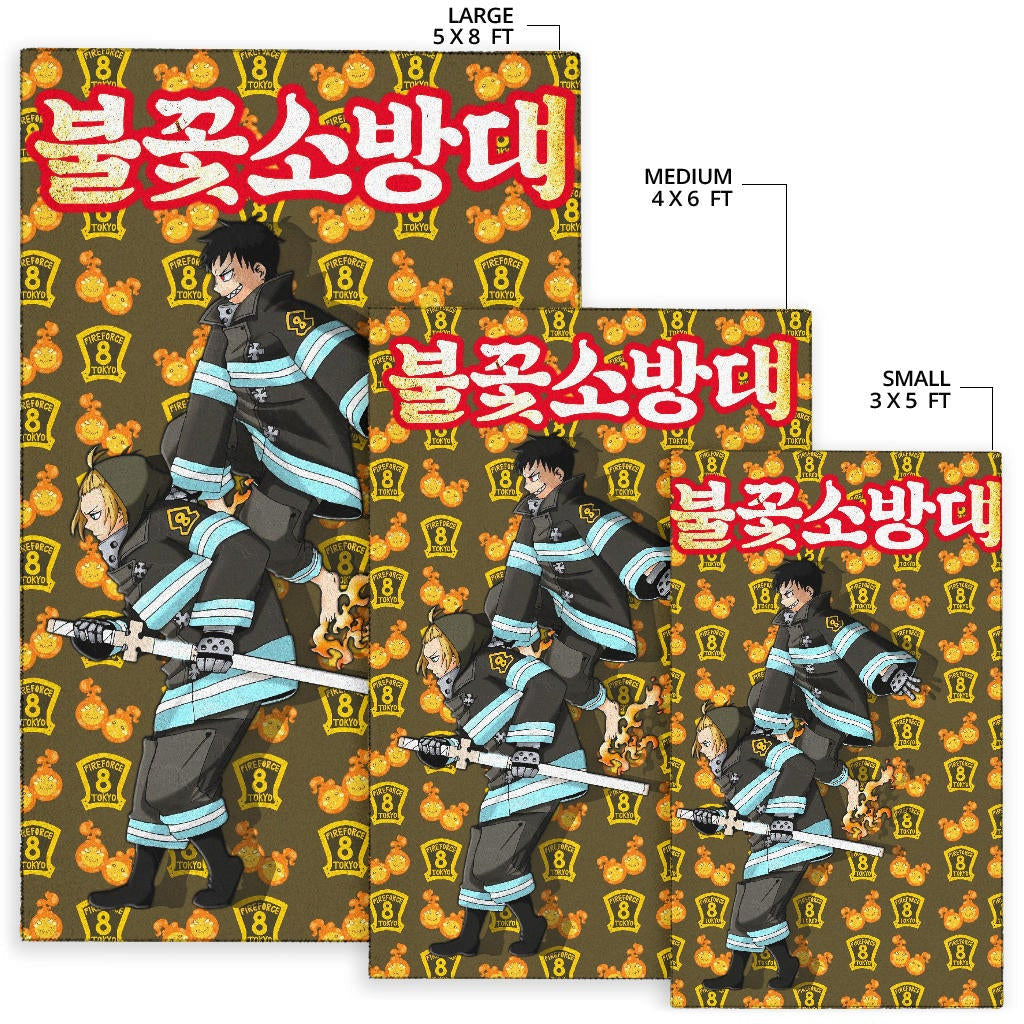 Fire Force Anime Area Rug Tamaki And Arthur Evil Smile Sneaking Out Rugs Home Decor