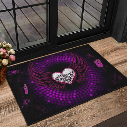 Valentine Door Mat - I Love You Purple Skull Heart With Wings Door Mat Home Decor
