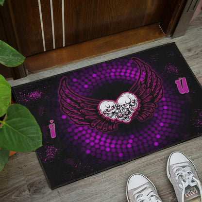 Valentine Door Mat - I Love You Purple Skull Heart With Wings Door Mat Home Decor