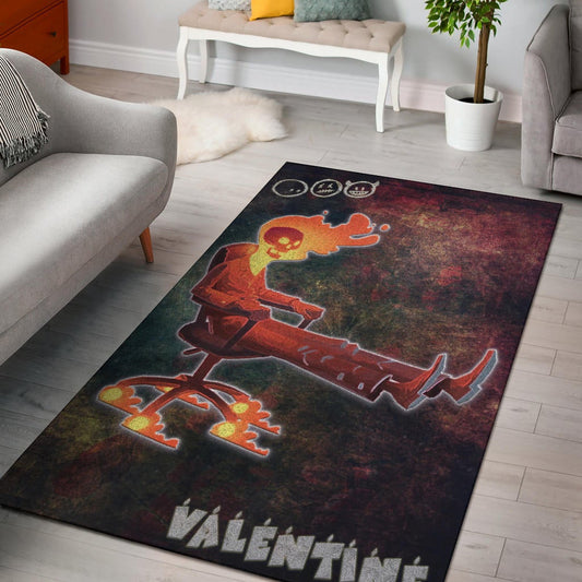 Skull Area Rug - Skeleton With Fire Head On Chair Valentine Text Candle Rugs Home Decor