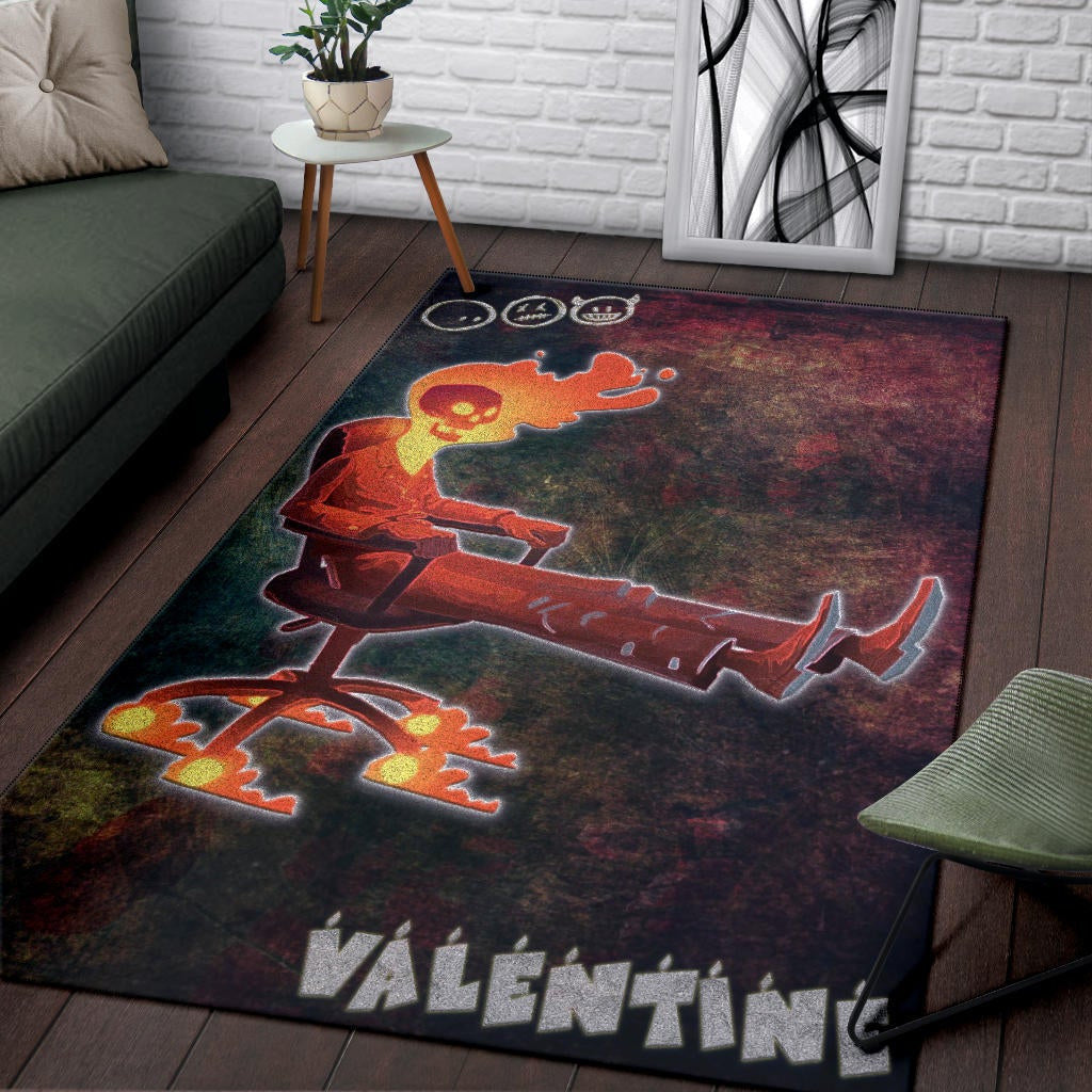 Skull Area Rug - Skeleton With Fire Head On Chair Valentine Text Candle Rugs Home Decor