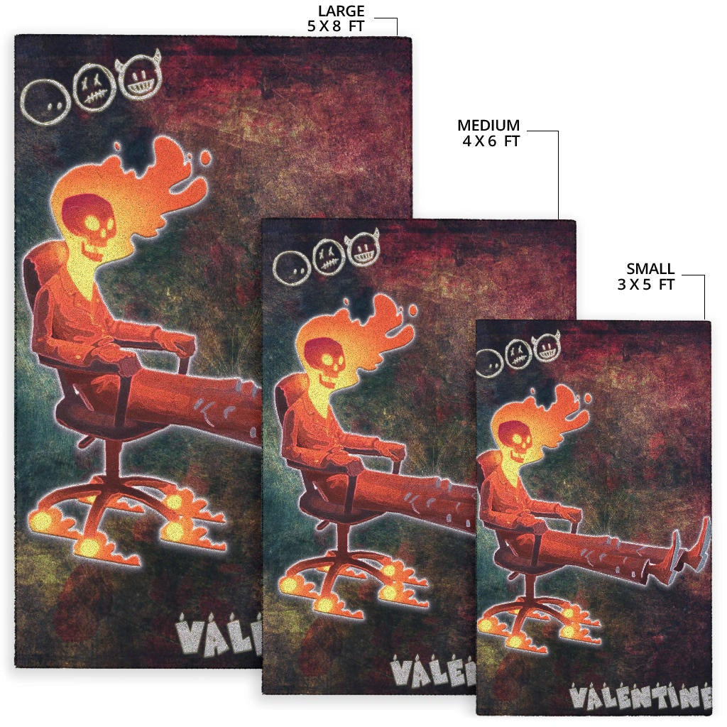 Skull Area Rug - Skeleton With Fire Head On Chair Valentine Text Candle Rugs Home Decor