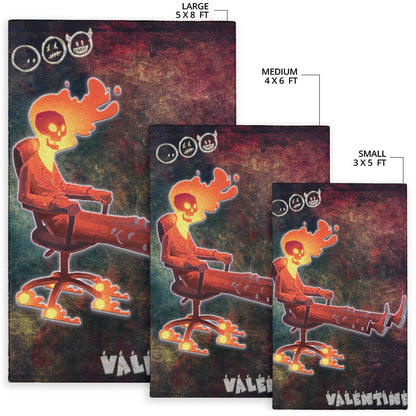 Skull Area Rug - Skeleton With Fire Head On Chair Valentine Text Candle Rugs Home Decor