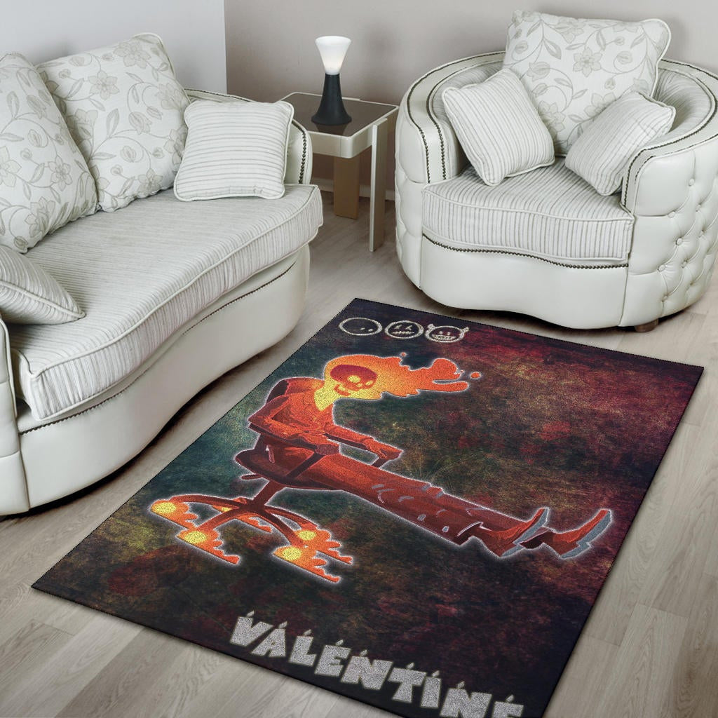Skull Area Rug - Skeleton With Fire Head On Chair Valentine Text Candle Rugs Home Decor