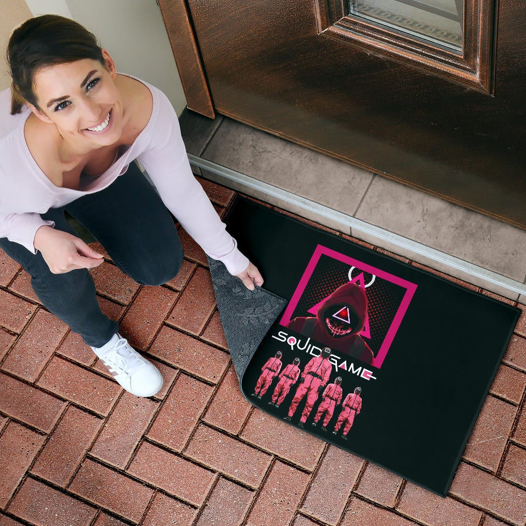 Squid Game Movie Door Mat - Squid Workers Squad Evil Triangle Scary Mouth Door Mat Home Decor