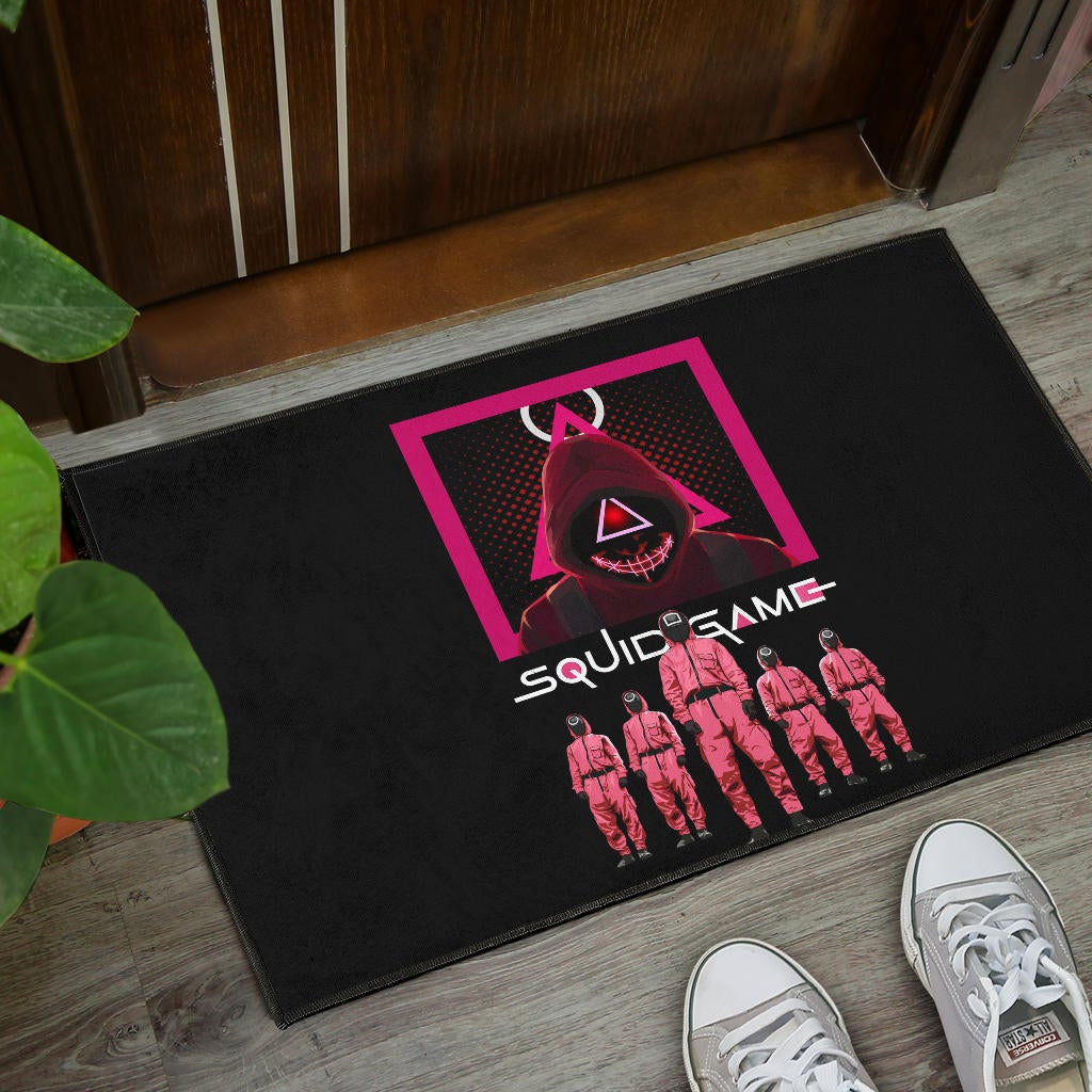 Squid Game Movie Door Mat - Squid Workers Squad Evil Triangle Scary Mouth Door Mat Home Decor