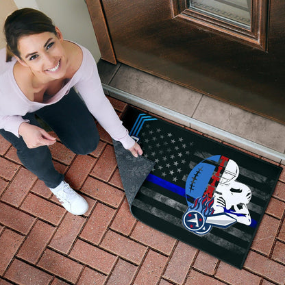 Tennessee Titans American Football Team Door Mat White Player Silhoette With Rugby Ball Black White US Flag Door Mat Home Decor