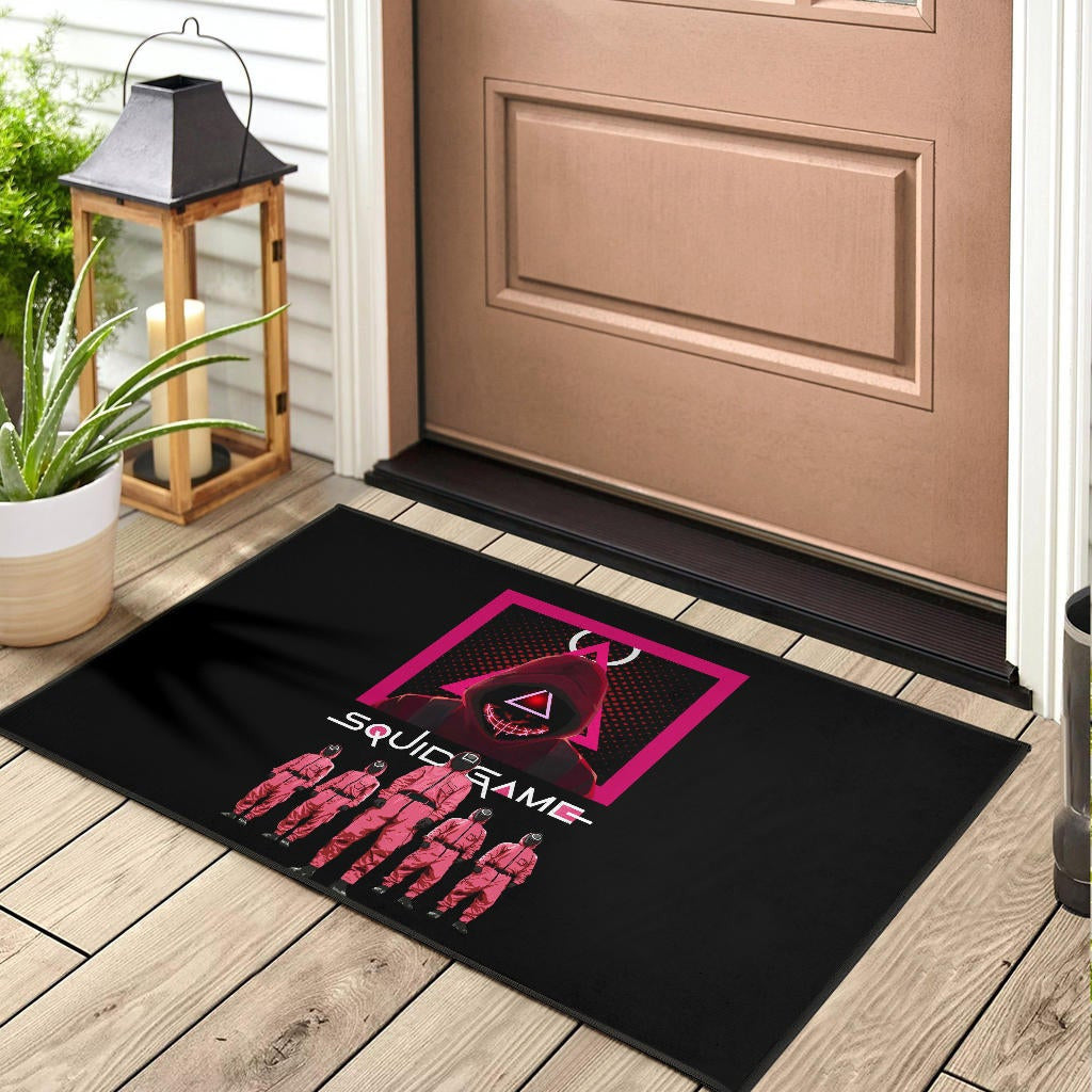 Squid Game Movie Door Mat - Squid Workers Squad Evil Triangle Scary Mouth Door Mat Home Decor