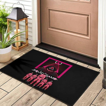 Squid Game Movie Door Mat - Squid Workers Squad Evil Triangle Scary Mouth Door Mat Home Decor