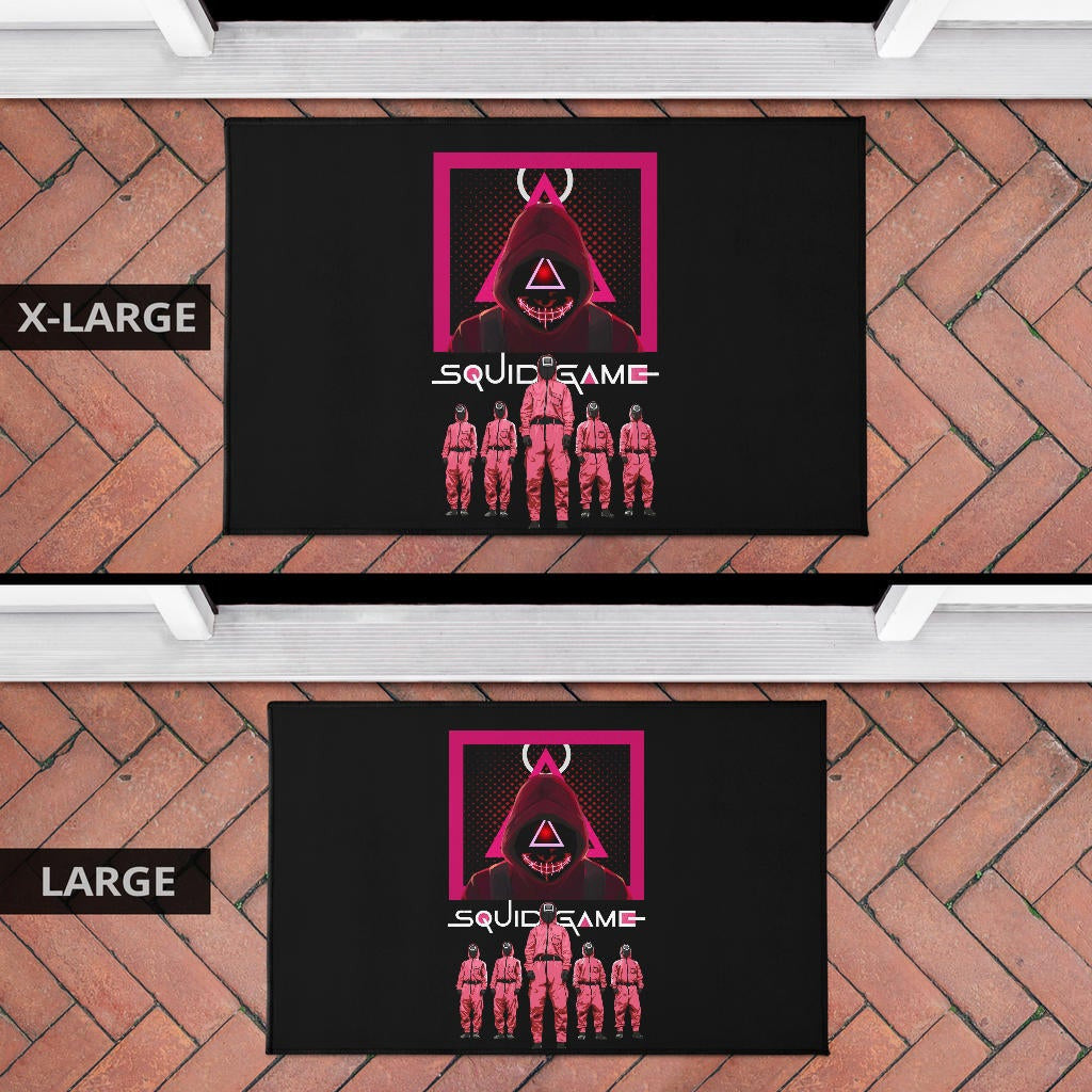Squid Game Movie Door Mat - Squid Workers Squad Evil Triangle Scary Mouth Door Mat Home Decor