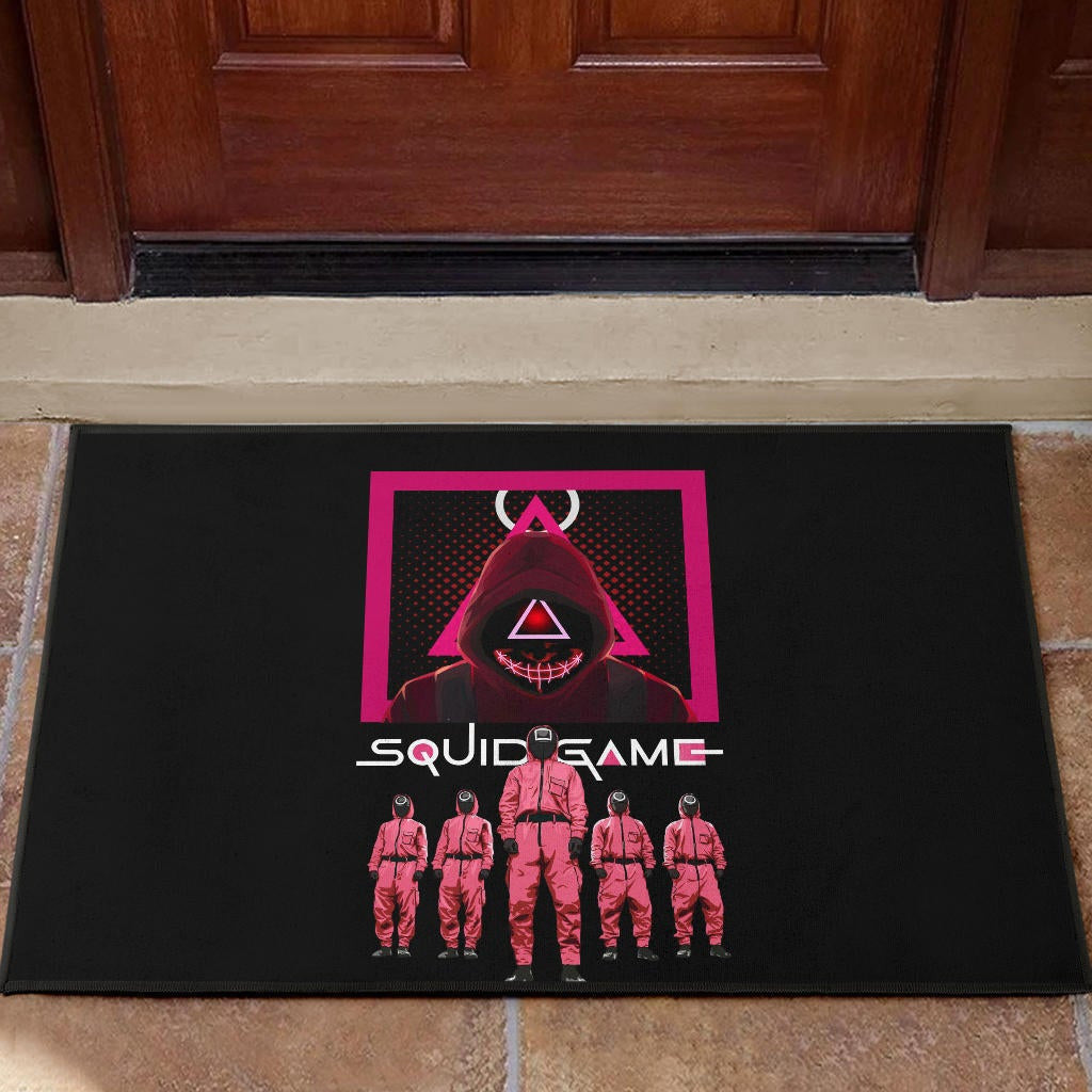 Squid Game Movie Door Mat - Squid Workers Squad Evil Triangle Scary Mouth Door Mat Home Decor