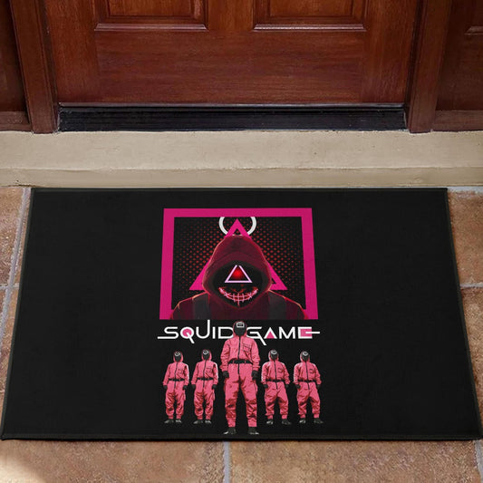 Squid Game Movie Door Mat - Squid Workers Squad Evil Triangle Scary Mouth Door Mat Home Decor