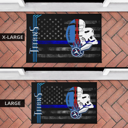 Tennessee Titans American Football Team Door Mat White Player Silhoette With Rugby Ball Black White US Flag Door Mat Home Decor