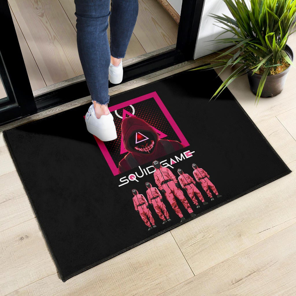 Squid Game Movie Door Mat - Squid Workers Squad Evil Triangle Scary Mouth Door Mat Home Decor