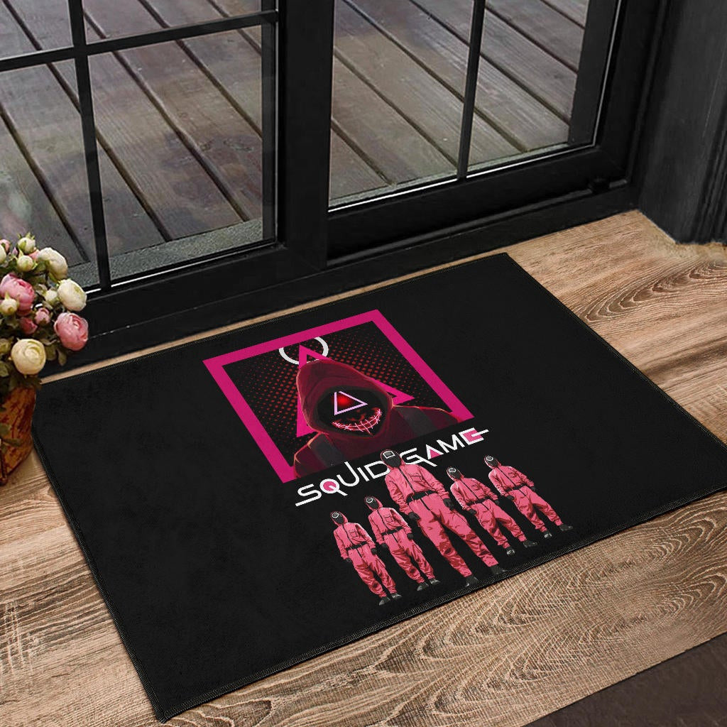 Squid Game Movie Door Mat - Squid Workers Squad Evil Triangle Scary Mouth Door Mat Home Decor