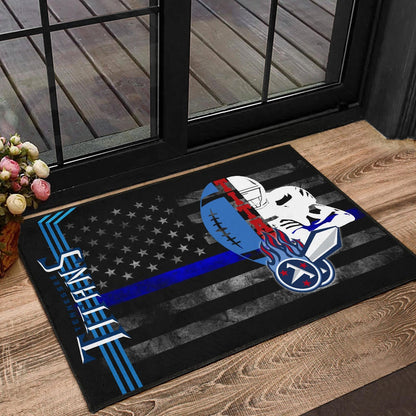 Tennessee Titans American Football Team Door Mat White Player Silhoette With Rugby Ball Black White US Flag Door Mat Home Decor