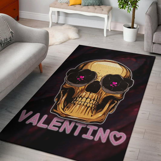 Skull Area Rug - Golden Skull Hearts Eyes Happy Valentino Rugs Home Decor