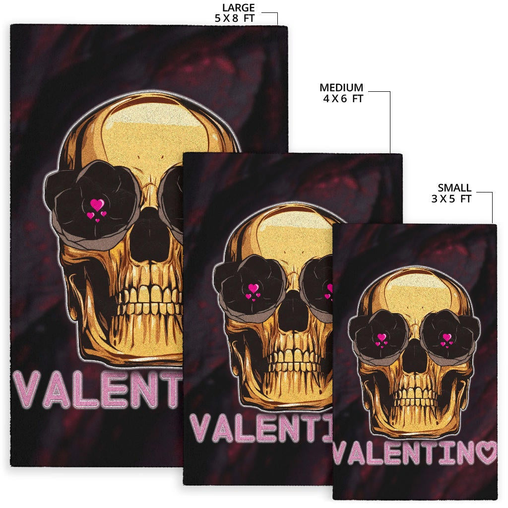 Skull Area Rug - Golden Skull Hearts Eyes Happy Valentino Rugs Home Decor