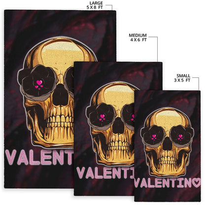 Skull Area Rug - Golden Skull Hearts Eyes Happy Valentino Rugs Home Decor