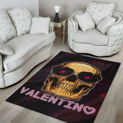 Skull Area Rug - Golden Skull Hearts Eyes Happy Valentino Rugs Home Decor