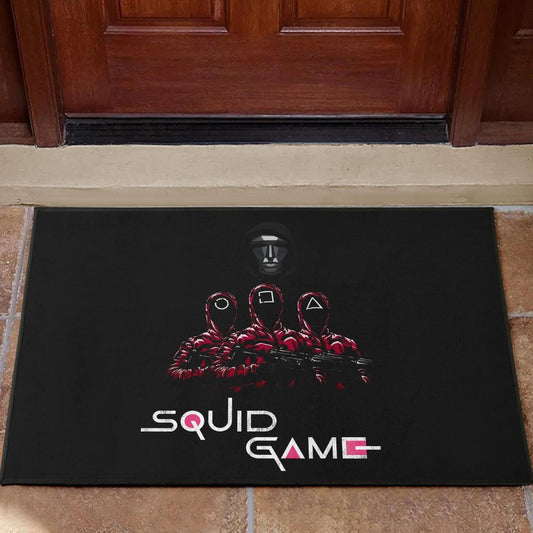 Squid Game Movie Door Mat - Squid Workers Round Square Triangle Face Black Metal Mask Boss Door Mat Home Decor
