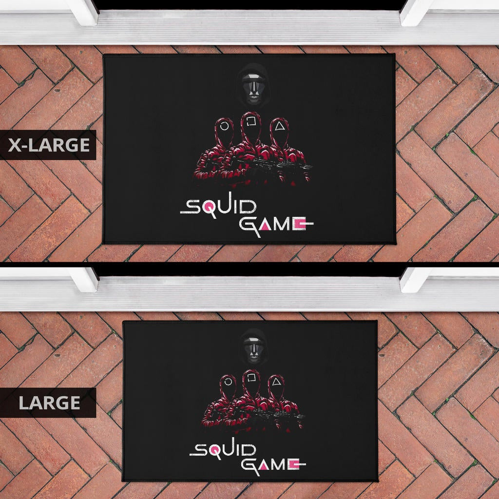 Squid Game Movie Door Mat - Squid Workers Round Square Triangle Face Black Metal Mask Boss Door Mat Home Decor
