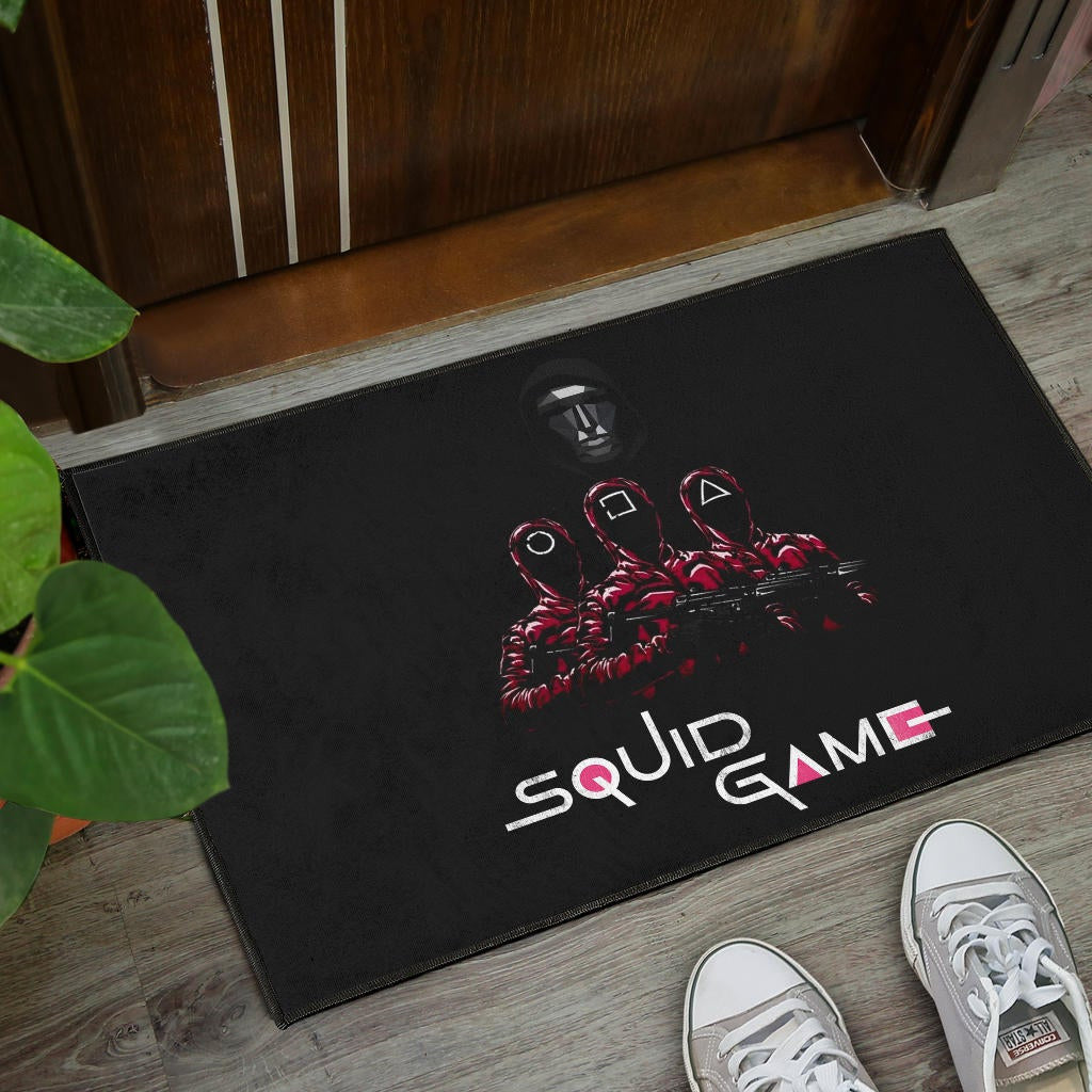 Squid Game Movie Door Mat - Squid Workers Round Square Triangle Face Black Metal Mask Boss Door Mat Home Decor