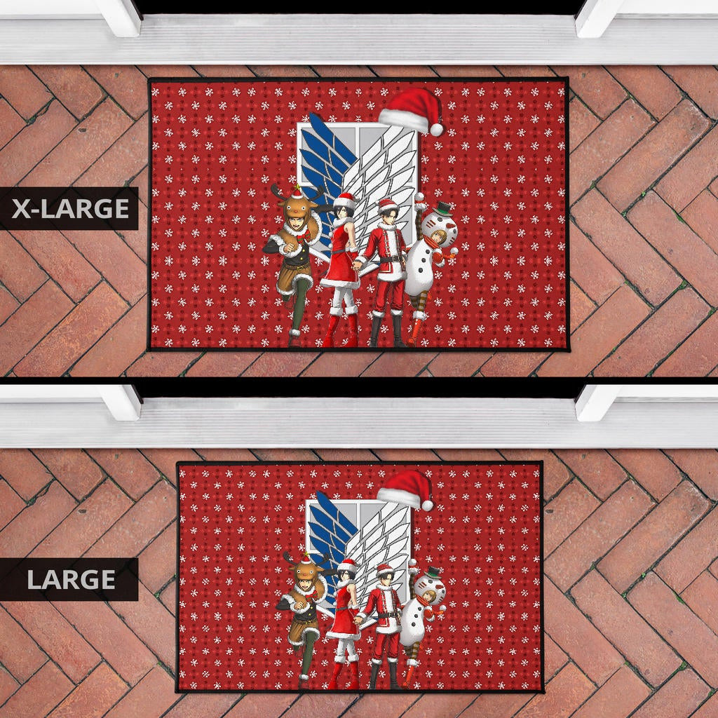 Attack On Titan Anime Door Mat - AOT Merry Christmas Outfit Santa Snowman Reindeer Door Mat