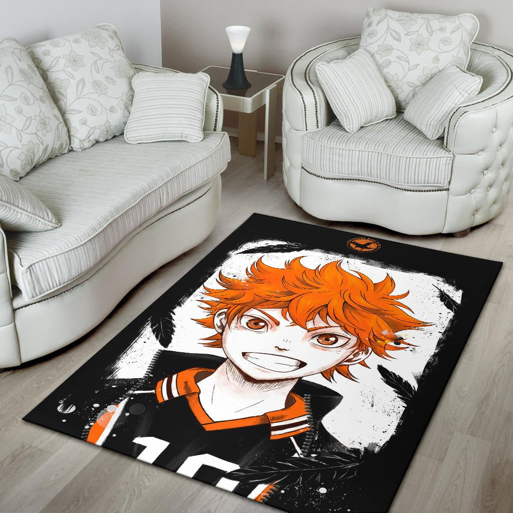 Haikyuu Anime Area Rug - Shouyou Hinata 10 High School Raven Black Orange  Rugs Home Decor