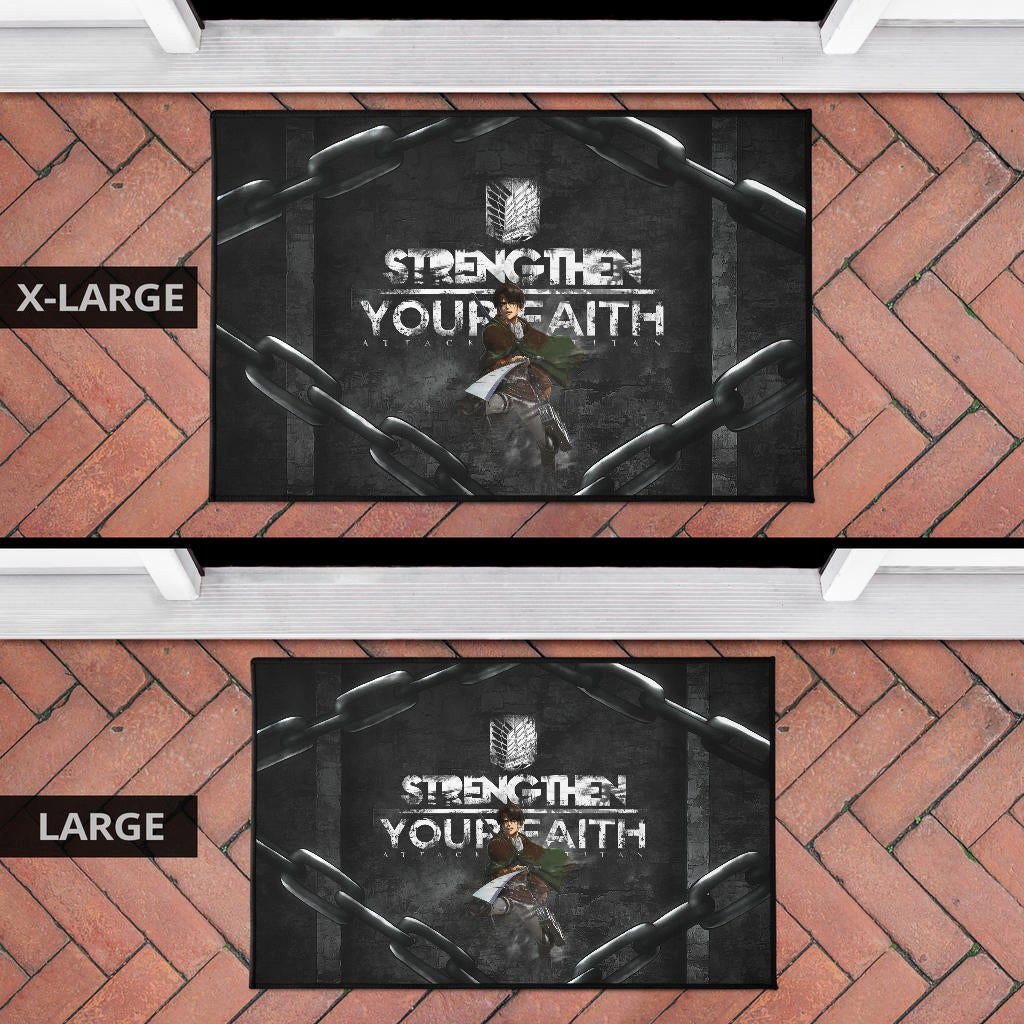 Attack On Titan Anime Door Mat - Levi Fighting Strengthen Your Faith Chains Door Mat Home Decor