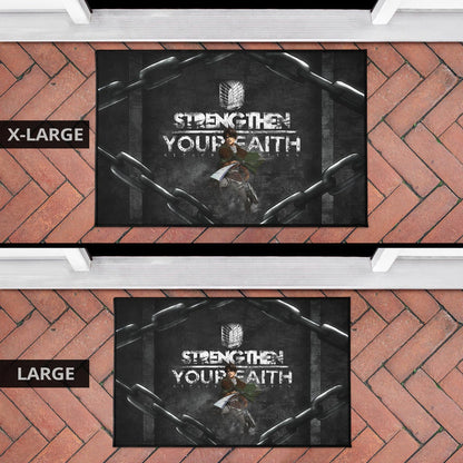 Attack On Titan Anime Door Mat - Levi Fighting Strengthen Your Faith Chains Door Mat Home Decor