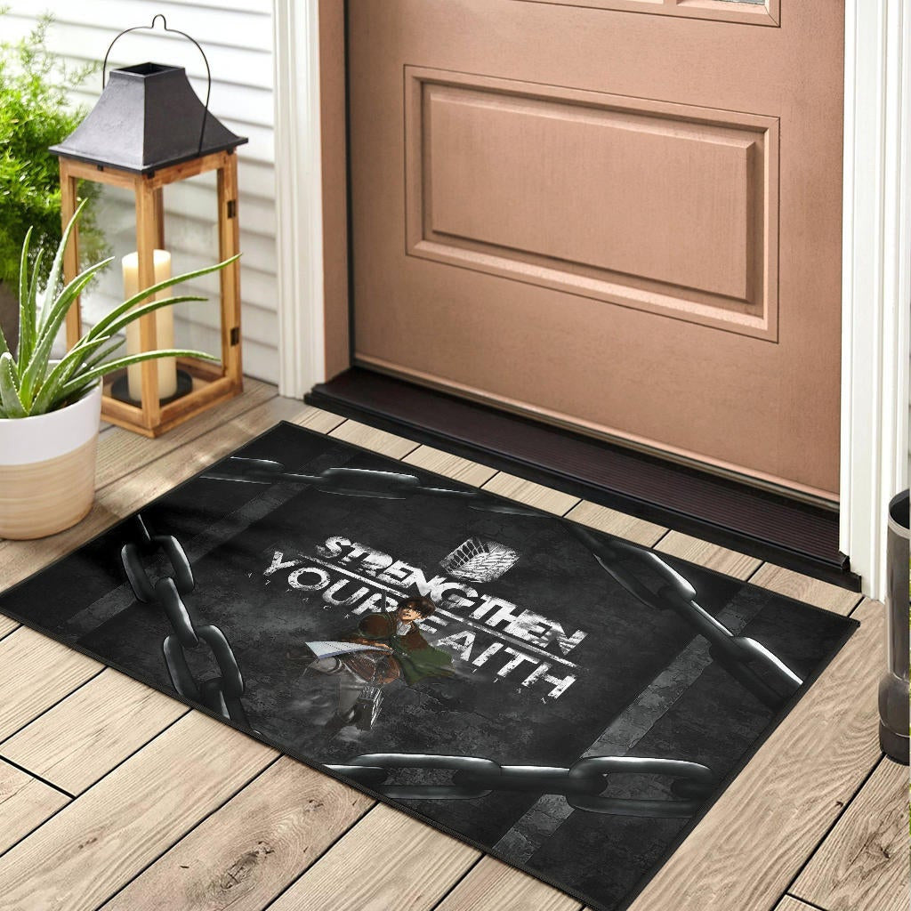 Attack On Titan Anime Door Mat - Levi Fighting Strengthen Your Faith Chains Door Mat Home Decor